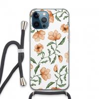 CaseCompany Peachy flowers: iPhone 13 Pro Max Transparant Hoesje met koord