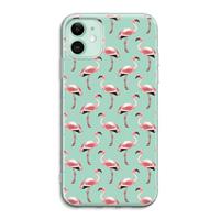 CaseCompany Flamingoprint groen: iPhone 11 Transparant Hoesje
