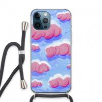 CaseCompany Roze wolken met vogels: iPhone 13 Pro Max Transparant Hoesje met koord