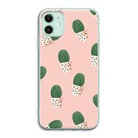 CaseCompany Cactusprint roze: iPhone 11 Transparant Hoesje