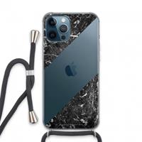 CaseCompany Zwart marmer: iPhone 13 Pro Max Transparant Hoesje met koord