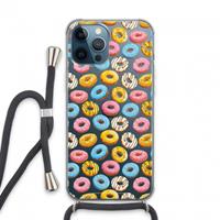 CaseCompany Pink donuts: iPhone 13 Pro Max Transparant Hoesje met koord