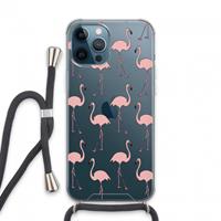CaseCompany Anything Flamingoes: iPhone 13 Pro Max Transparant Hoesje met koord