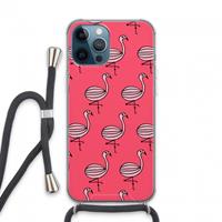 CaseCompany Flamingo: iPhone 13 Pro Max Transparant Hoesje met koord