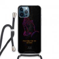 CaseCompany Praying For My Haters: iPhone 13 Pro Max Transparant Hoesje met koord