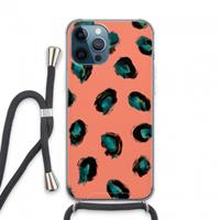 CaseCompany Pink Cheetah: iPhone 13 Pro Max Transparant Hoesje met koord