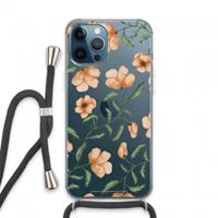 CaseCompany Peachy flowers: iPhone 13 Pro Max Transparant Hoesje met koord