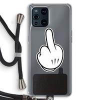CaseCompany Middle finger white: Oppo Find X3 Transparant Hoesje met koord