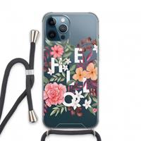 CaseCompany Hello in flowers: iPhone 13 Pro Max Transparant Hoesje met koord