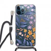CaseCompany Flowers with blue leaves: iPhone 13 Pro Max Transparant Hoesje met koord