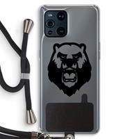 CaseCompany Angry Bear (black): Oppo Find X3 Transparant Hoesje met koord