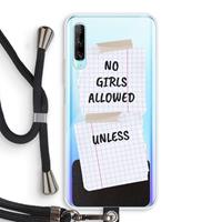 CaseCompany No Girls Allowed Unless: Huawei P Smart Pro Transparant Hoesje met koord