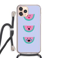 CaseCompany Smiley watermeloen: iPhone 11 Pro Max Transparant Hoesje met koord