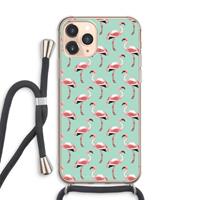 CaseCompany Flamingoprint groen: iPhone 11 Pro Max Transparant Hoesje met koord