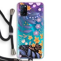 CaseCompany Flowers with blue leaves: Oppo A92 Transparant Hoesje met koord