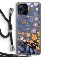 CaseCompany Flowers with blue leaves: Oppo Find X3 Transparant Hoesje met koord