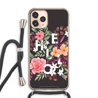 CaseCompany Hello in flowers: iPhone 11 Pro Max Transparant Hoesje met koord