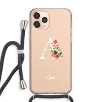 CaseCompany Pink Bouquet: iPhone 11 Pro Max Transparant Hoesje met koord