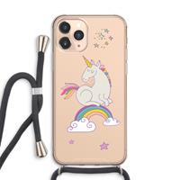 CaseCompany Regenboog eenhoorn: iPhone 11 Pro Max Transparant Hoesje met koord