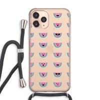 CaseCompany Smiley watermeloenprint: iPhone 11 Pro Max Transparant Hoesje met koord