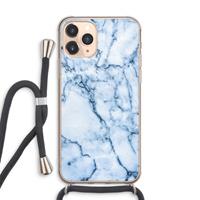 CaseCompany Blauw marmer: iPhone 11 Pro Max Transparant Hoesje met koord