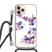 CaseCompany Waterverf bloemen: iPhone 11 Pro Max Transparant Hoesje met koord