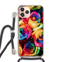 CaseCompany Neon bloemen: iPhone 11 Pro Max Transparant Hoesje met koord