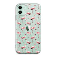 CaseCompany Flamingoprint groen: iPhone 11 Transparant Hoesje