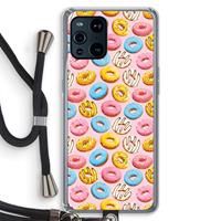CaseCompany Pink donuts: Oppo Find X3 Pro Transparant Hoesje met koord