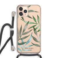 CaseCompany Tropical watercolor leaves: iPhone 11 Pro Max Transparant Hoesje met koord