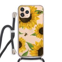 CaseCompany Sunflower and bees: iPhone 11 Pro Max Transparant Hoesje met koord