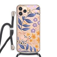 CaseCompany Flowers with blue leaves: iPhone 11 Pro Max Transparant Hoesje met koord