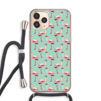 CaseCompany Flamingoprint groen: iPhone 11 Pro Transparant Hoesje met koord