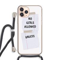 CaseCompany No Girls Allowed Unless: iPhone 11 Pro Transparant Hoesje met koord