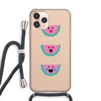 CaseCompany Smiley watermeloen: iPhone 11 Pro Transparant Hoesje met koord