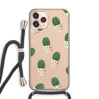 CaseCompany Cactusprint roze: iPhone 11 Pro Transparant Hoesje met koord