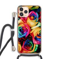 CaseCompany Neon bloemen: iPhone 11 Pro Transparant Hoesje met koord