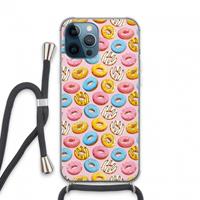 CaseCompany Pink donuts: iPhone 13 Pro Max Transparant Hoesje met koord