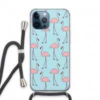 CaseCompany Anything Flamingoes: iPhone 13 Pro Max Transparant Hoesje met koord