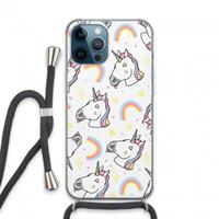 CaseCompany Rainbow Unicorn: iPhone 13 Pro Max Transparant Hoesje met koord