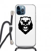 CaseCompany Angry Bear (white): iPhone 13 Pro Max Transparant Hoesje met koord