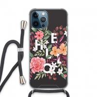 CaseCompany Hello in flowers: iPhone 13 Pro Max Transparant Hoesje met koord
