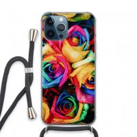 CaseCompany Neon bloemen: iPhone 13 Pro Max Transparant Hoesje met koord