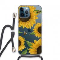 CaseCompany Sunflower and bees: iPhone 13 Pro Max Transparant Hoesje met koord