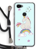 CaseCompany Regenboog eenhoorn: Pixel 3a Transparant Hoesje met koord