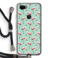 CaseCompany Flamingoprint groen: Pixel 3a Transparant Hoesje met koord