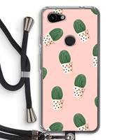 CaseCompany Cactusprint roze: Pixel 3a Transparant Hoesje met koord