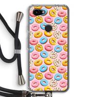 CaseCompany Pink donuts: Pixel 3a Transparant Hoesje met koord