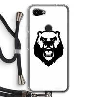 CaseCompany Angry Bear (white): Pixel 3a Transparant Hoesje met koord