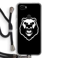 CaseCompany Angry Bear (black): Pixel 3a Transparant Hoesje met koord